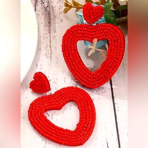 Red beaded heart earrings